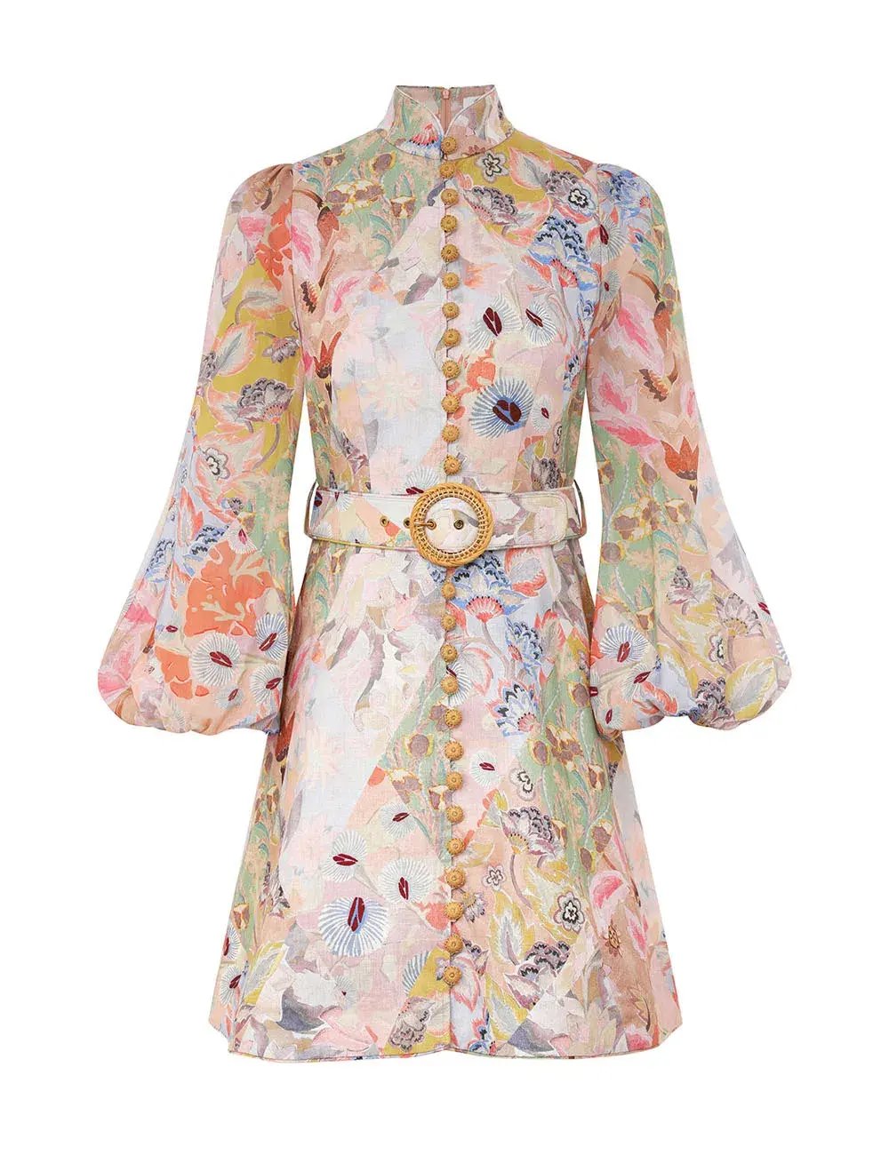 Zimmermann Illustration Belted Mini Dress Multi Floral Diamond Size 1 / AU 10 photo 3
