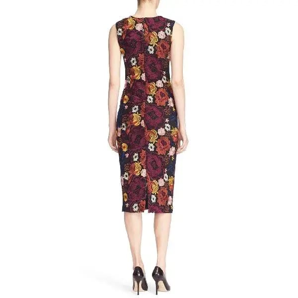 Alice and Olivia Nat Floral Embroidered Sleeveless Midi Sheath Dress Print Size 12 photo 3