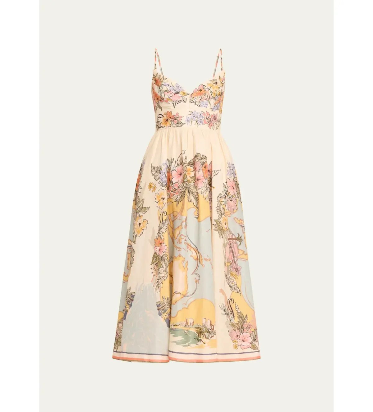Zimmermann Tallow Tucked Bodice Midi Dress Nautical Map Size 2/AU 12 photo 7