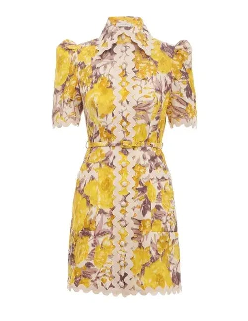 Zimmermann The High Tide Ric Rac Mini Dress in Yellow Ikat Floral  Size 0/Au 8 photo 3
