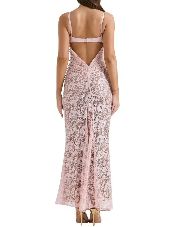 House of CB Azzurra Lace Godet Gown in Pink Size 8 photo 3
