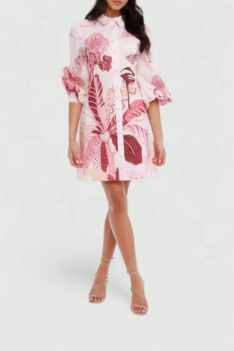 Leo Lin Amor Linen Mini Dress in Pink Size 14 photo 2