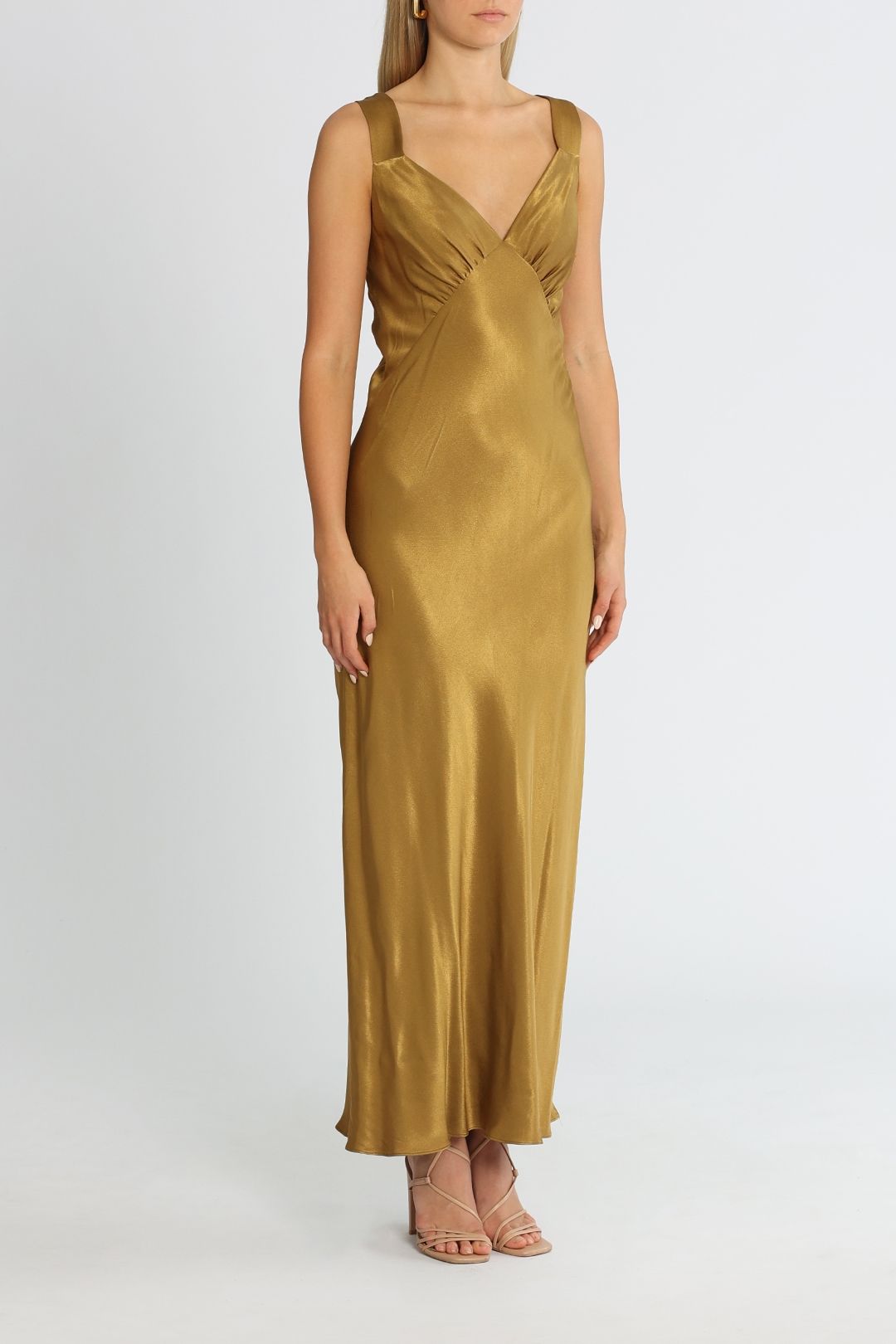 Giorgia Plunged Midi Dress - Olive Oil photo 2