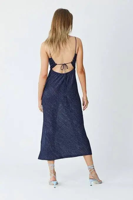 Suboo Asha Lurex Jersey Twist Front Slip Midi Dress Navy Size 6 photo 2