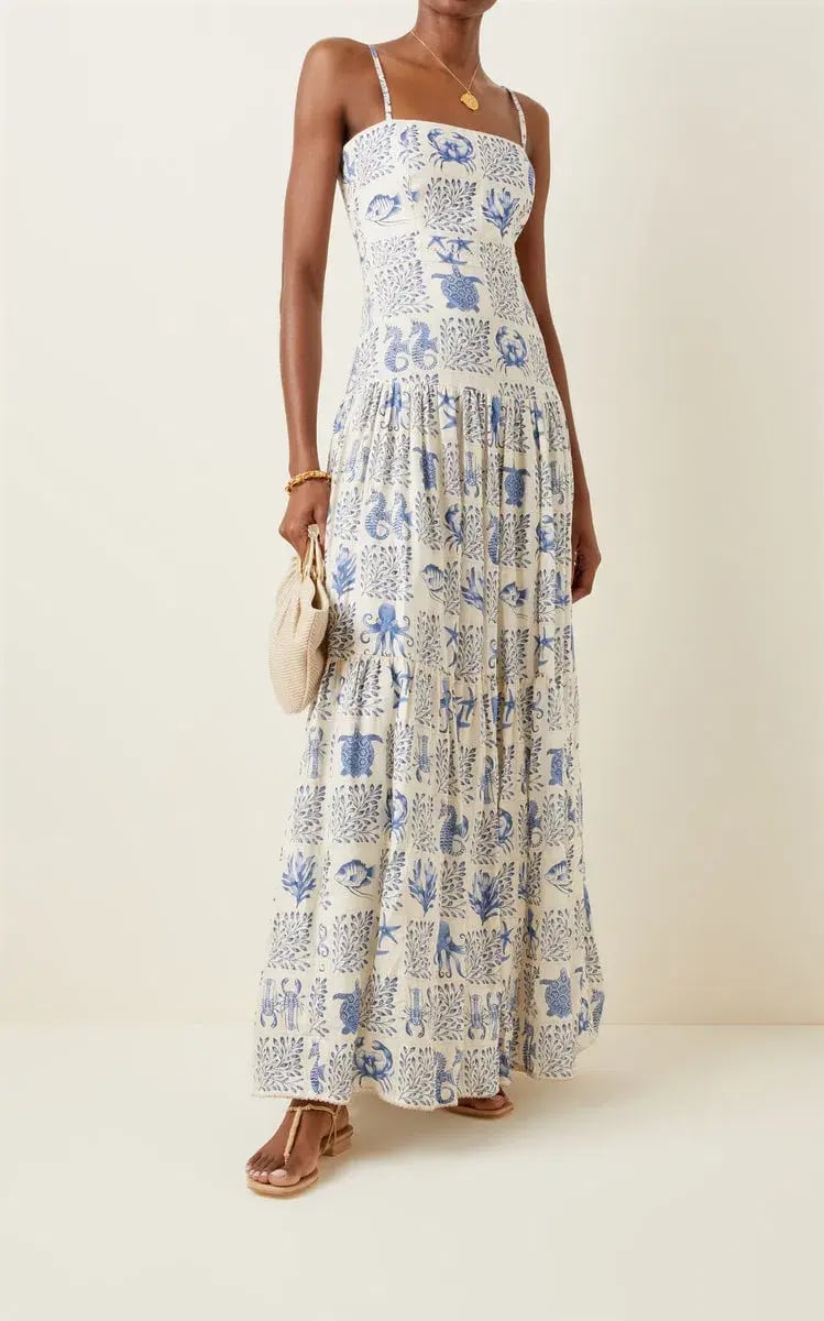 Agua by Agua Bendita Lima Tiered Printed Linen Maxi Dress in Print Size 8 photo 3