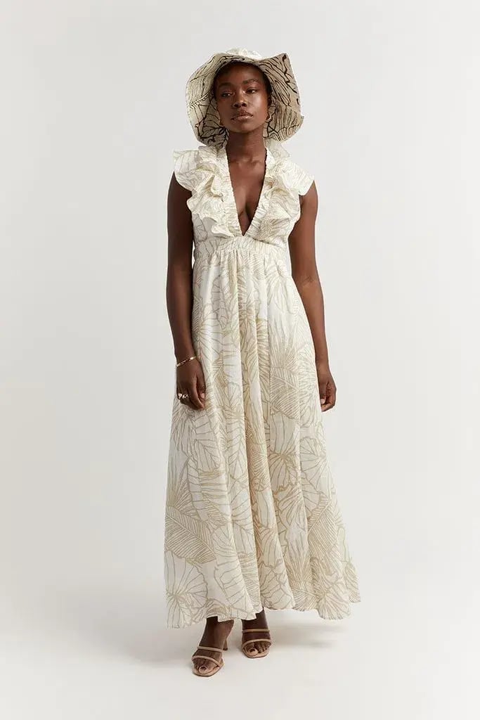 Dissh Malta Palm Frill Linen Maxi Dress Print Size 12 photo 4