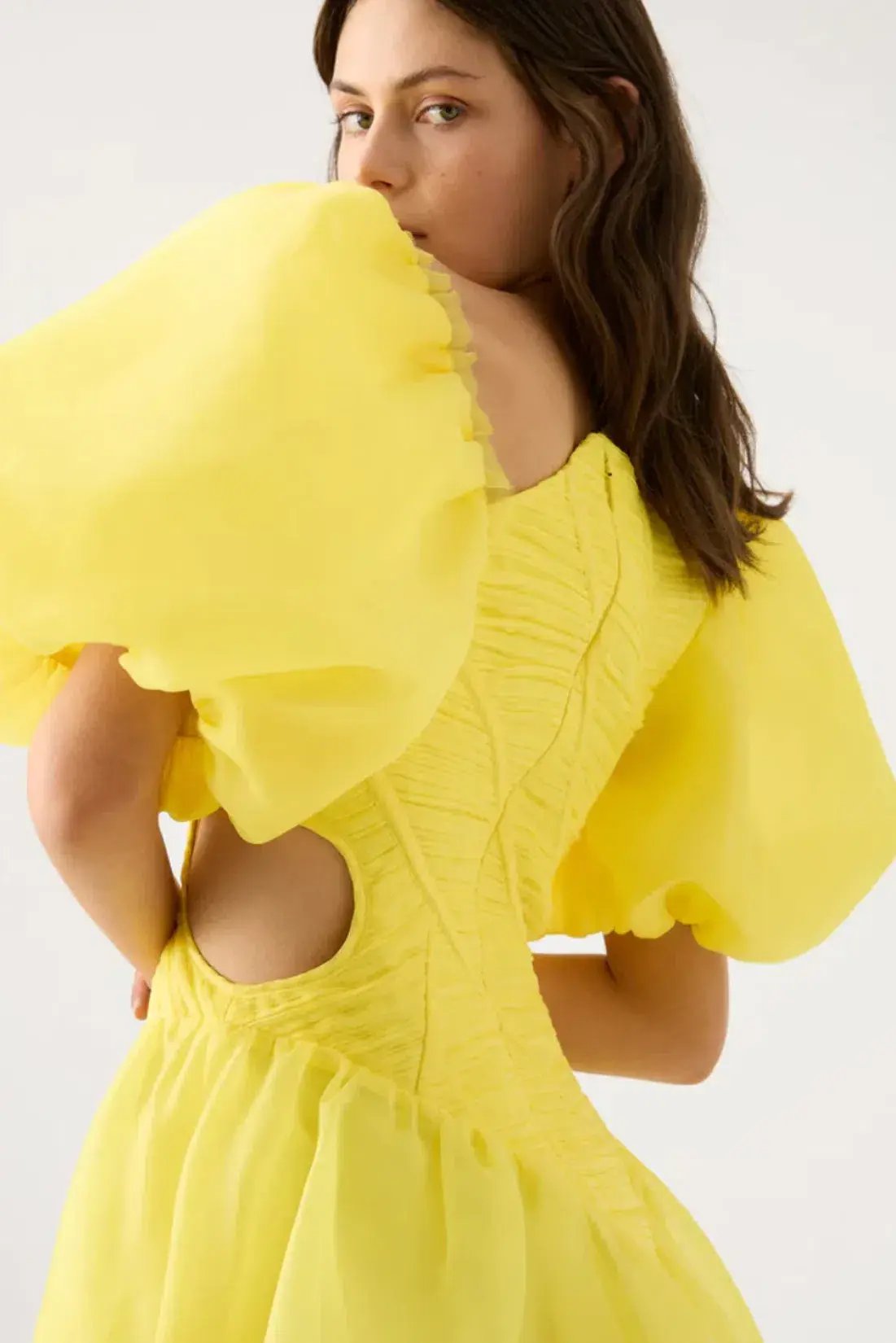 Aje Dawn Ruched Mini Dress Yellow Size 6 / XS photo 2