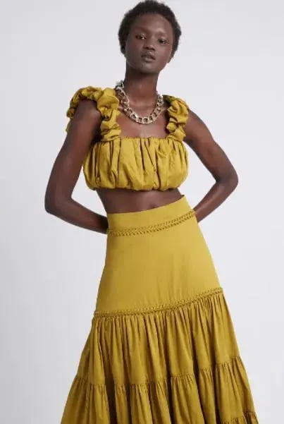 Aje Medina Cropped Top and Casabianca Tiered Skirt Set Yellow Size 8 photo 3