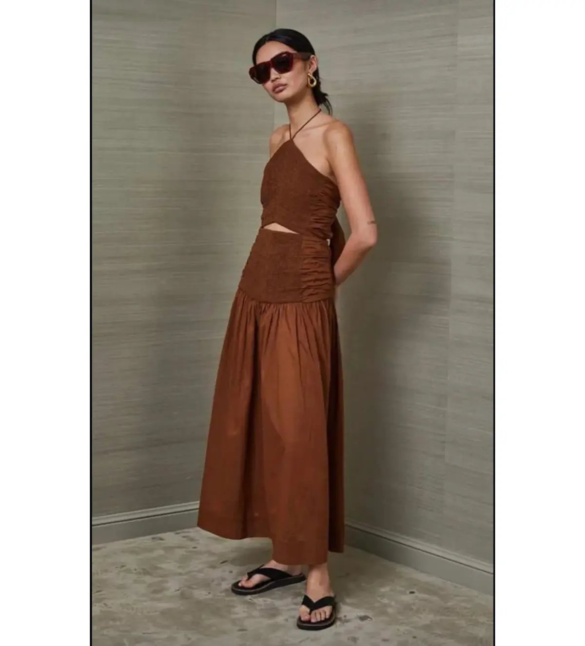 Bec & Bridge Carrie Halter Midi Dress Brown Size AU 10 photo 3