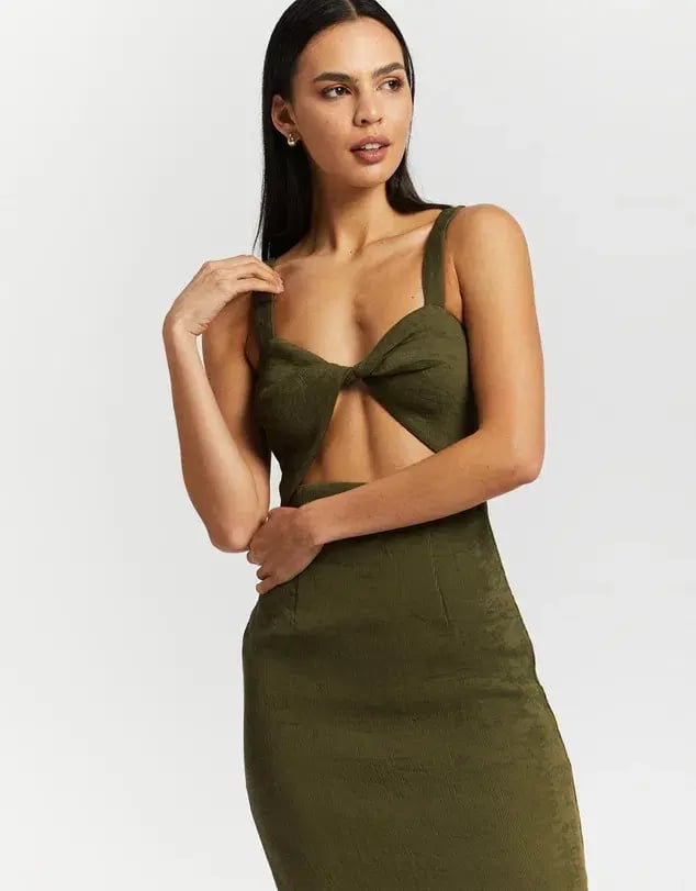 Shona Joy Simone Fitted Cut Out Dress Olive Size 8 photo 2