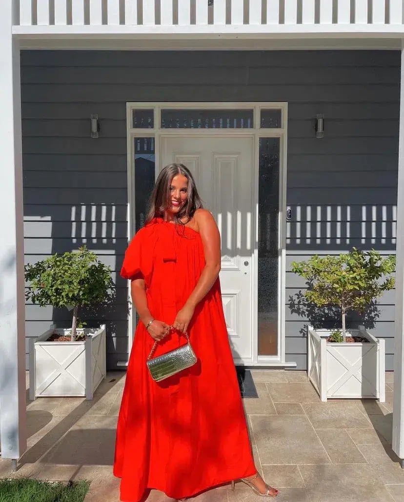 Oroton One Shoulder Bow Maxi Dress True Red 14 photo 9