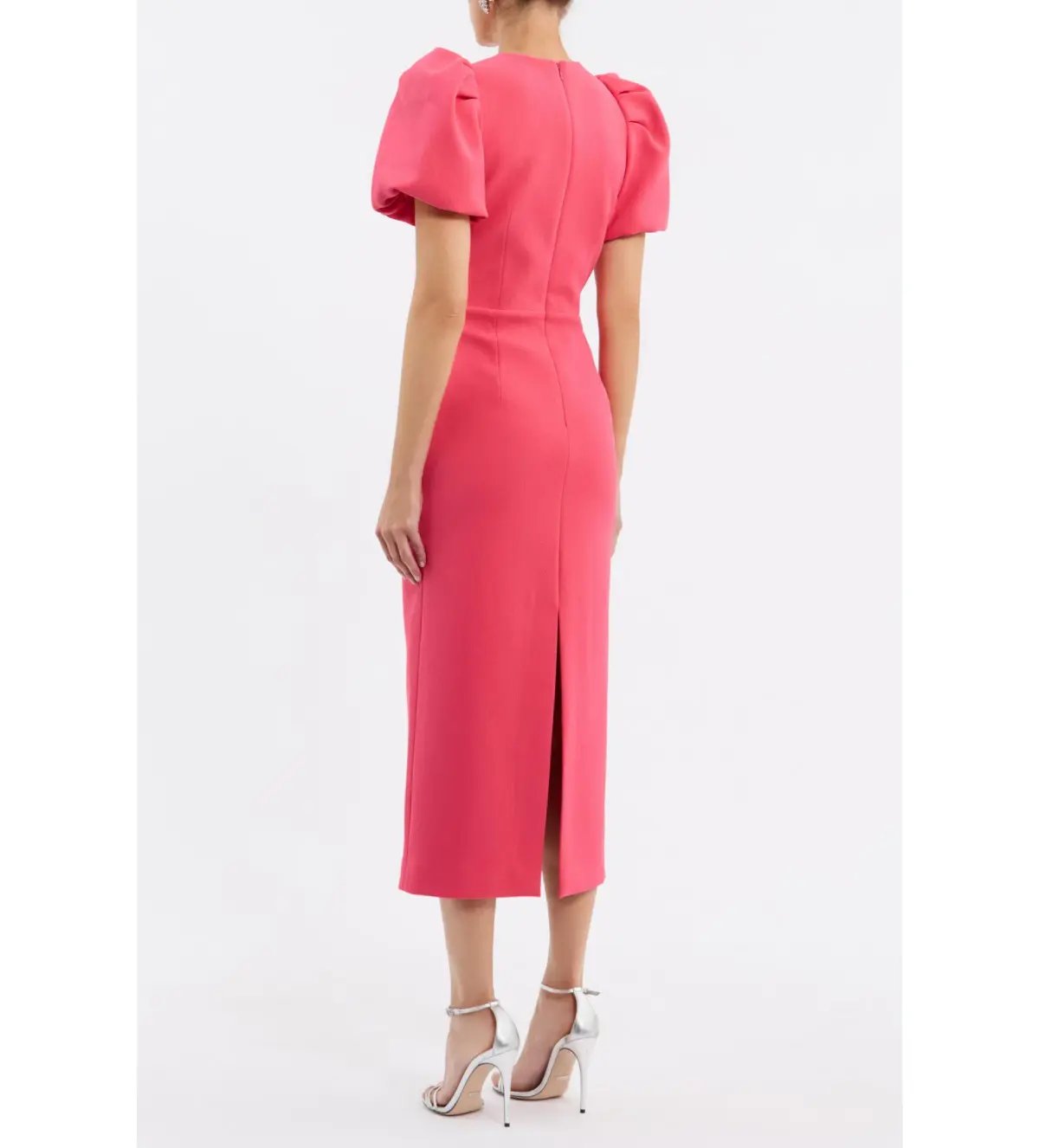 Rebecca Vallance Posey Puff Sleeve Midi Dress Pink Size 12 photo 2