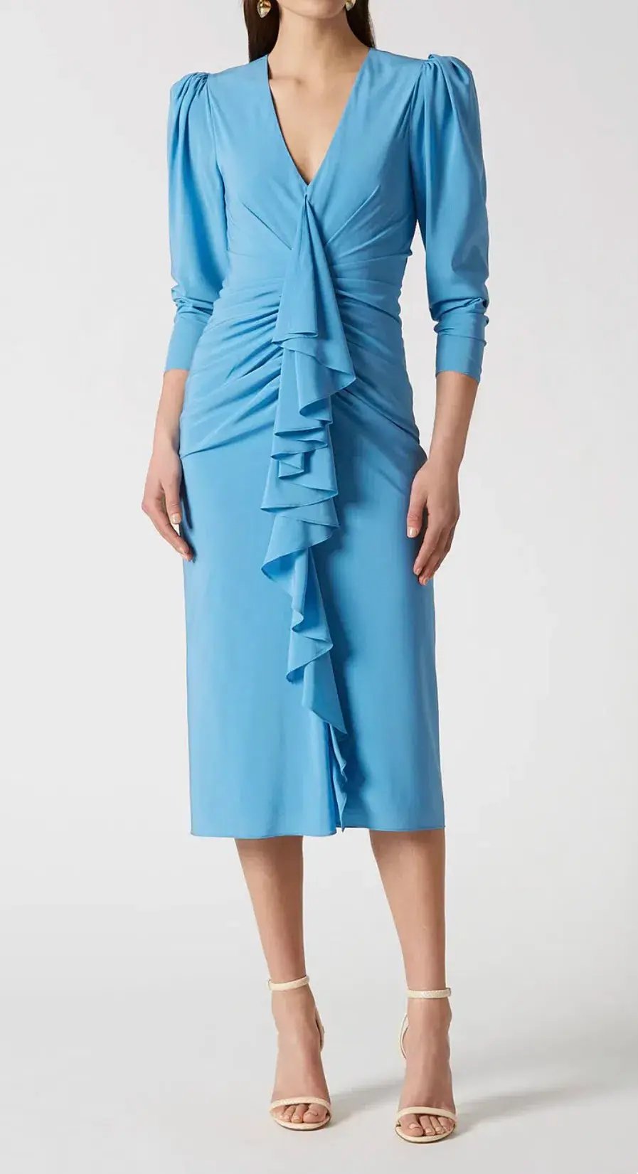 Scanlan Theodore Silk Drape Sleeve Dress Blue Size 8 photo 5