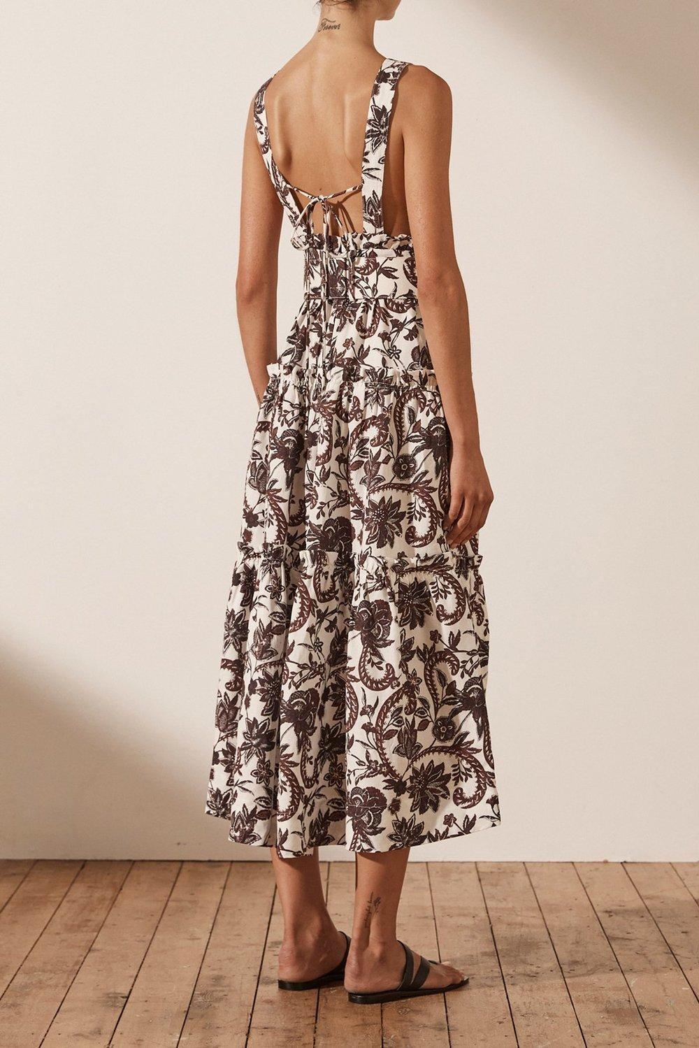 Shona Joy Dahlia Linen Tiered Midi Dress Floral photo 3