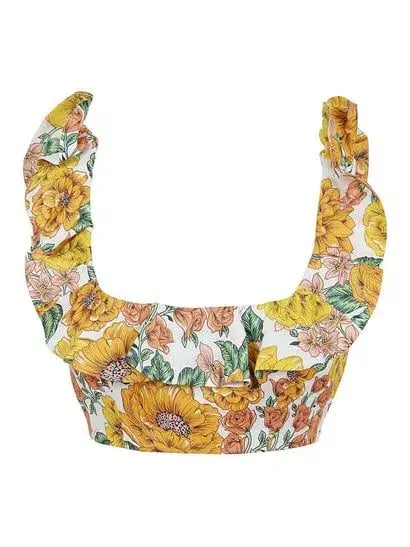 Zimmermann Poppy Frill Neck Crop Top Sunshine Floral Size 6 photo 2
