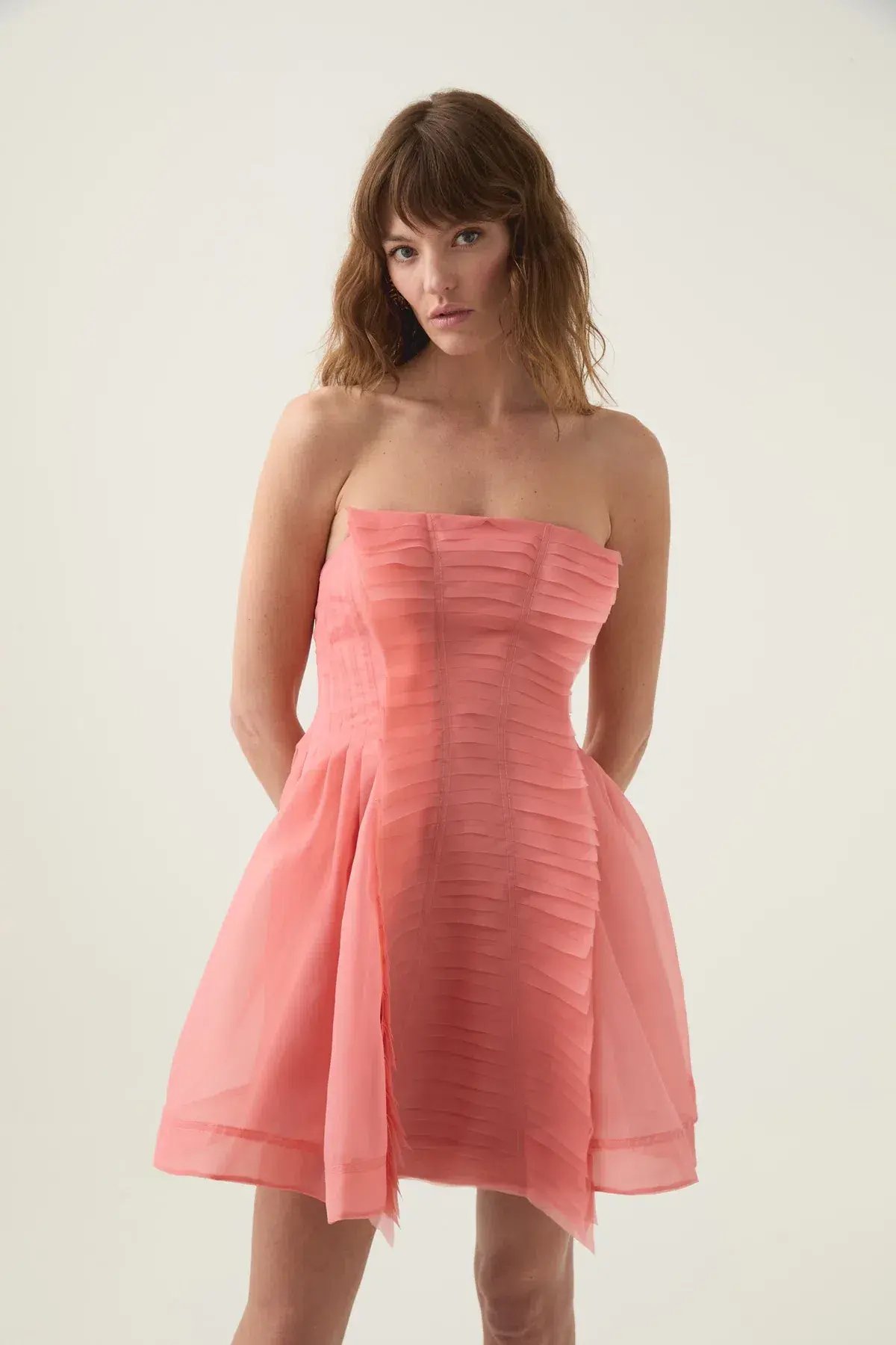 Aje Astrid Strapless Mini Dress Washed Coral Size AU 6 photo 2