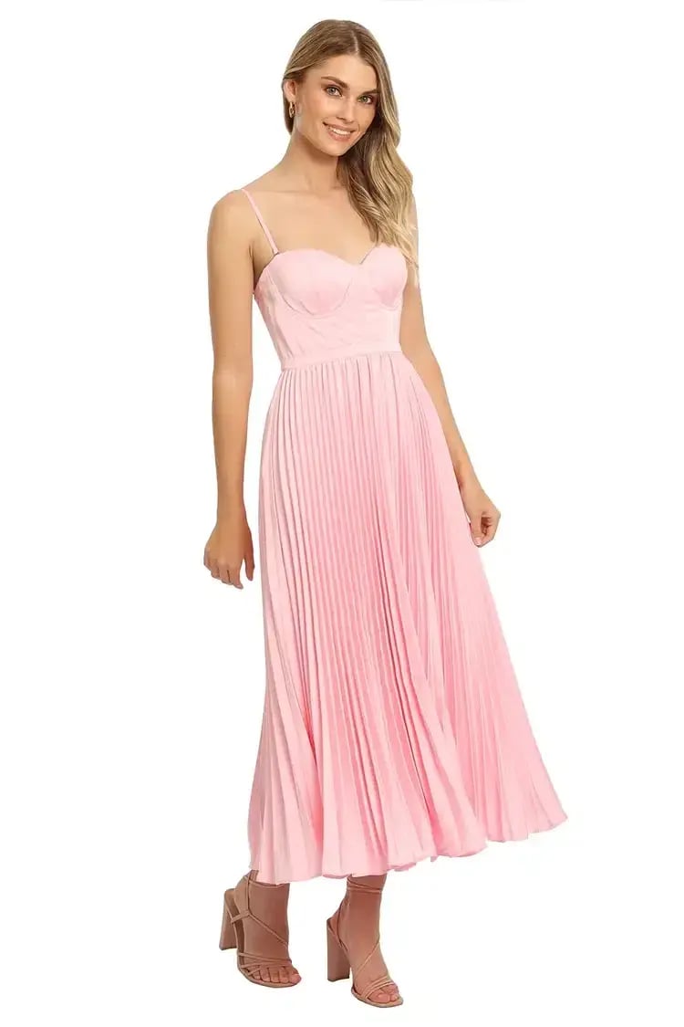 Elle Zeitoune Strapless Bustier Midi Dress in Pink Size 14 photo 4