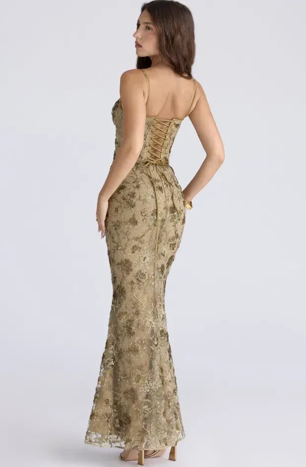 House of CB Naima Olive Bronze Hand Beaded Embellished Corset Maxi Dress Size M/Au 10 photo 2