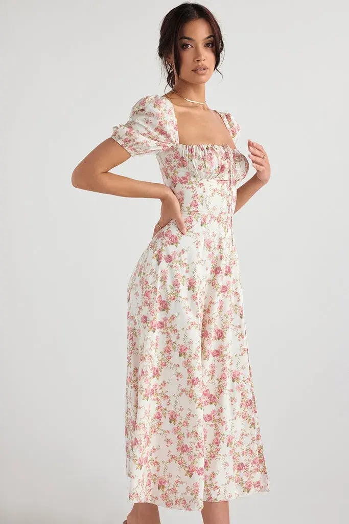House of CB Rose Print Puff Sleeve Midi Sundress Floral Size L/AU 12 photo 2