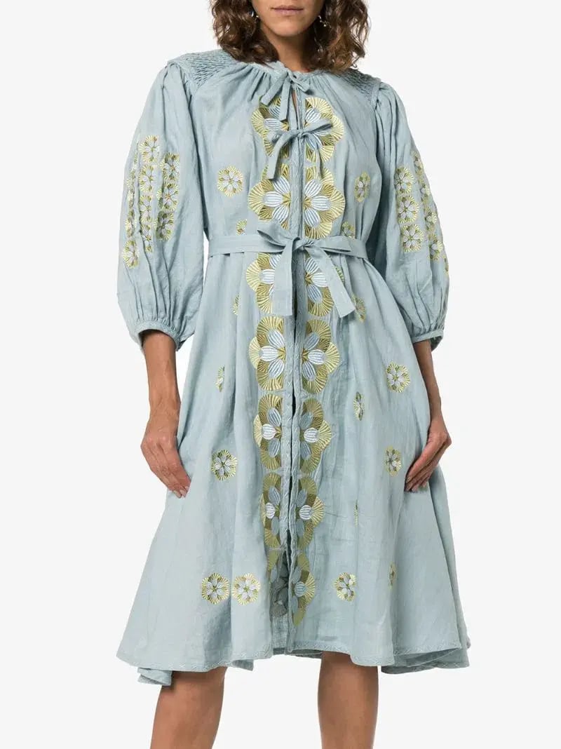 Innika Choo Sir Kulksware Blue Midi Smock Print Dress One Size photo 3