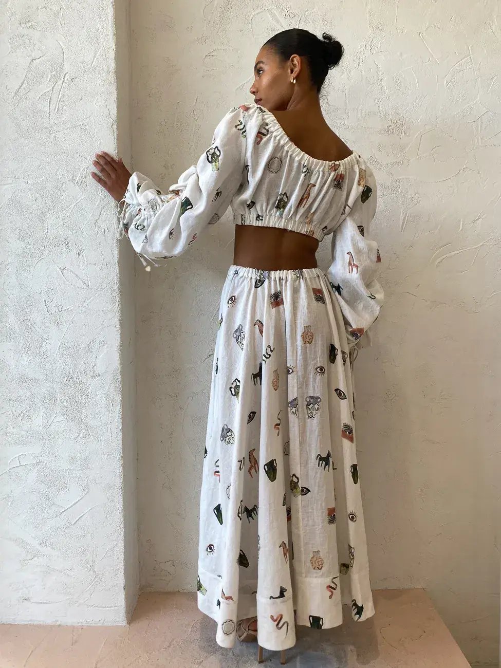 Alemais Hera Drawstring Top and Midi Skirt Set Ivory Size 8 photo 3