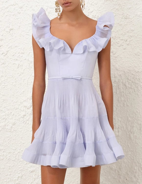Zimmermann Pleated Frill Mini Dress - Light Blue photo 2