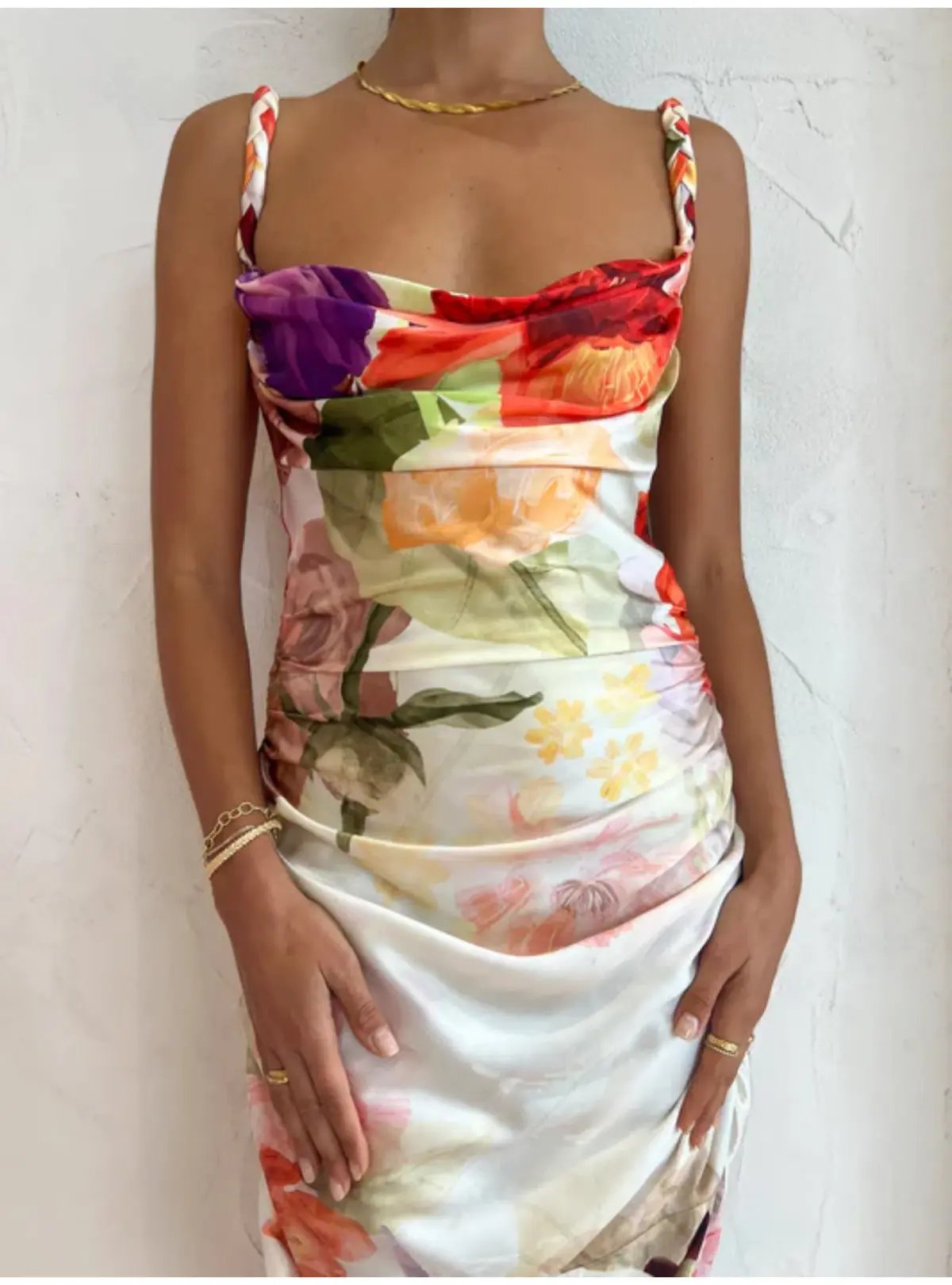 Leo Lin Rachel Cowl Neck Slip Dress Cascade Print Size AU 12 photo 2