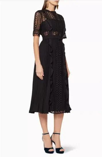 Self Portrait Geometric Lace Midi Dress Black Size AU 6 photo 5