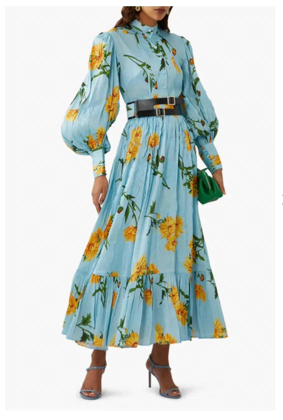 Leo Lin Marguerite Bleu Silk Linen Dress Marguerite Bleu Floral Print Size 14 photo 2