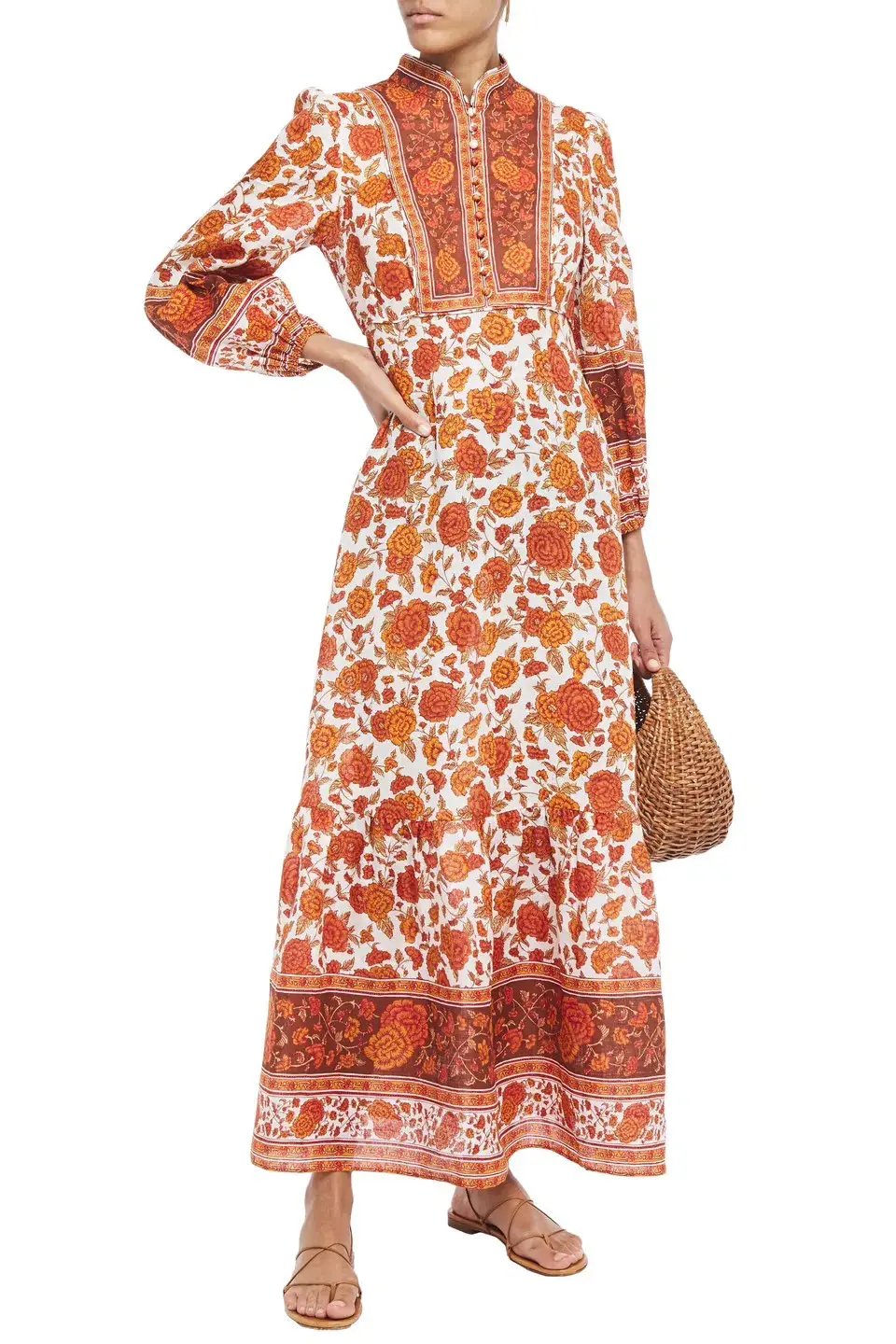 Zimmermann Amari Border High Neck Midi Linen Dress Size 0 AU 6-8 photo 3