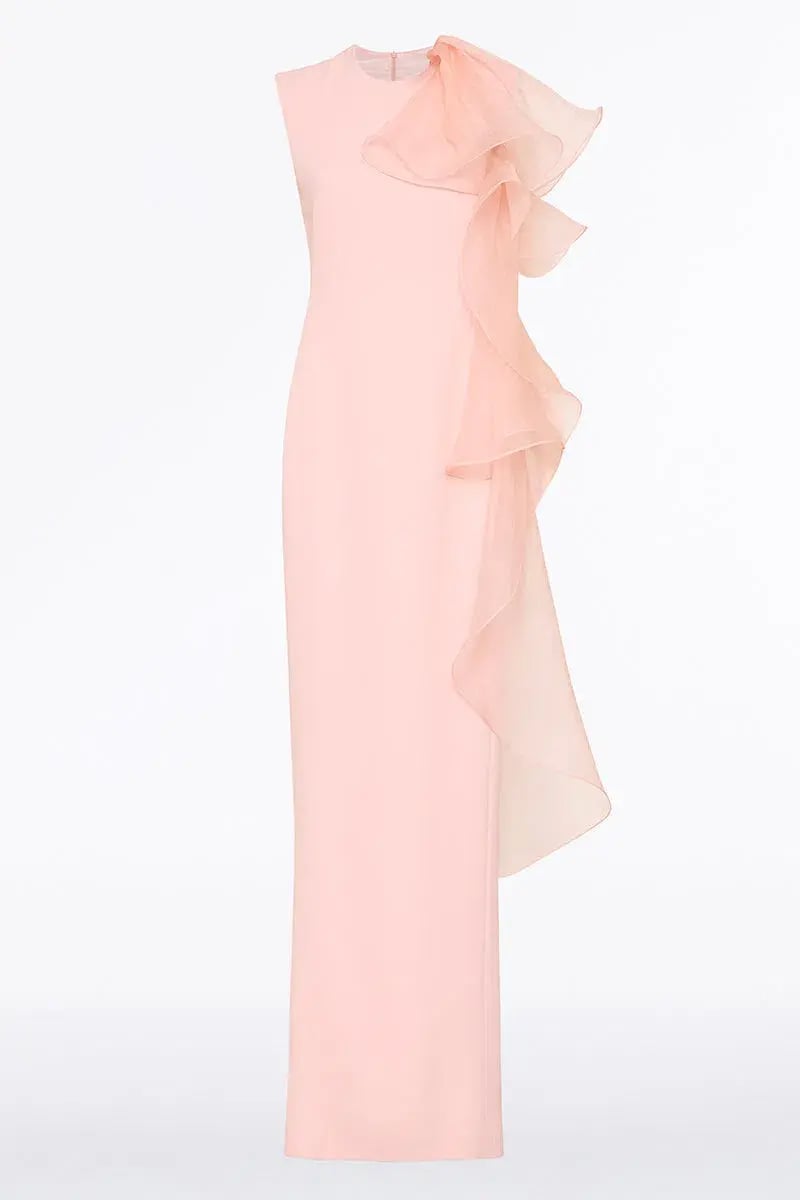 Carla Zampatti Peony Crepe Ruffled Shoulder Gown Blush Size 14 photo 5