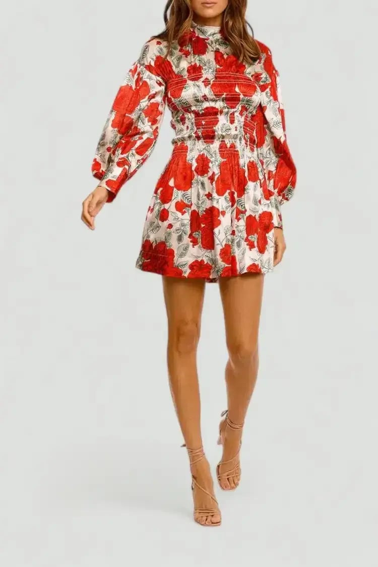 Ganni Brazilian Sand Silk Satin Mini Dress Floral Size 6 photo 4