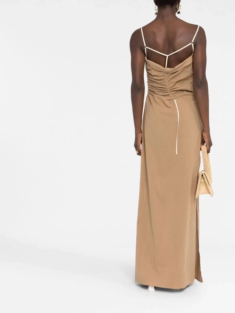 Jacquemus Ruched Maxi Dress Beige Size 8 photo 3