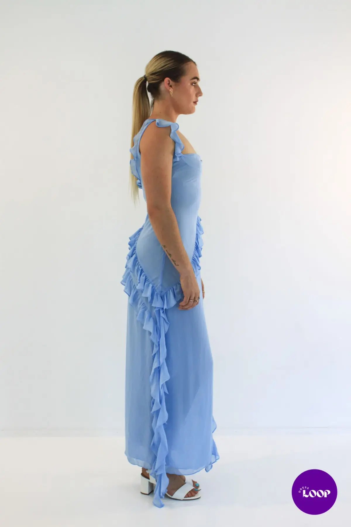 House of CB Ariela Ruffle Maxi Dress Soft Blue Size M / AU 10 photo 3