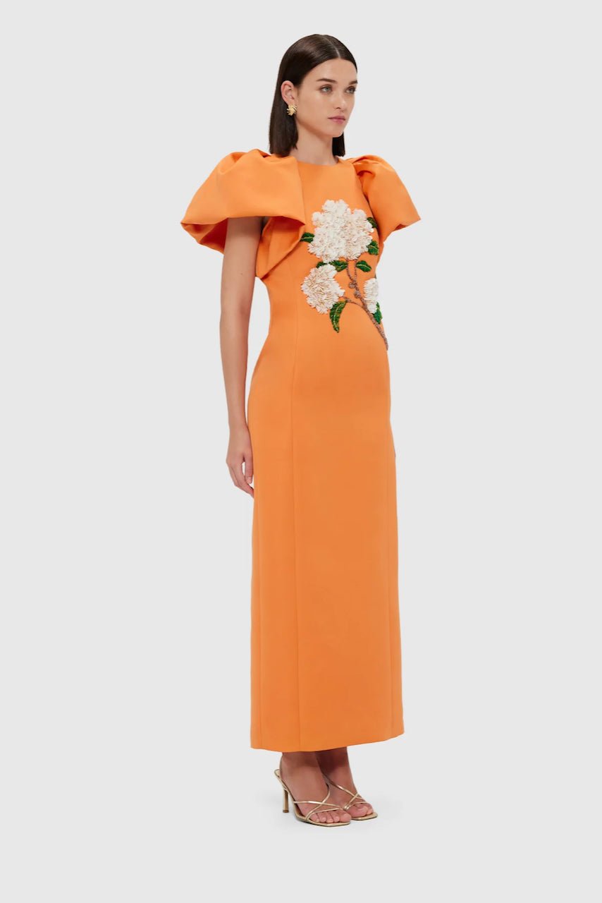 LEO LIN LUCINDA EMBELLISHED MAXI DRESS - HYDRANGEA PRINT IN TANGERINE photo 3