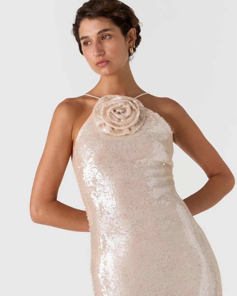 MISHA Allegra Sequin Maxi Dress Champagne Size 8 photo 5