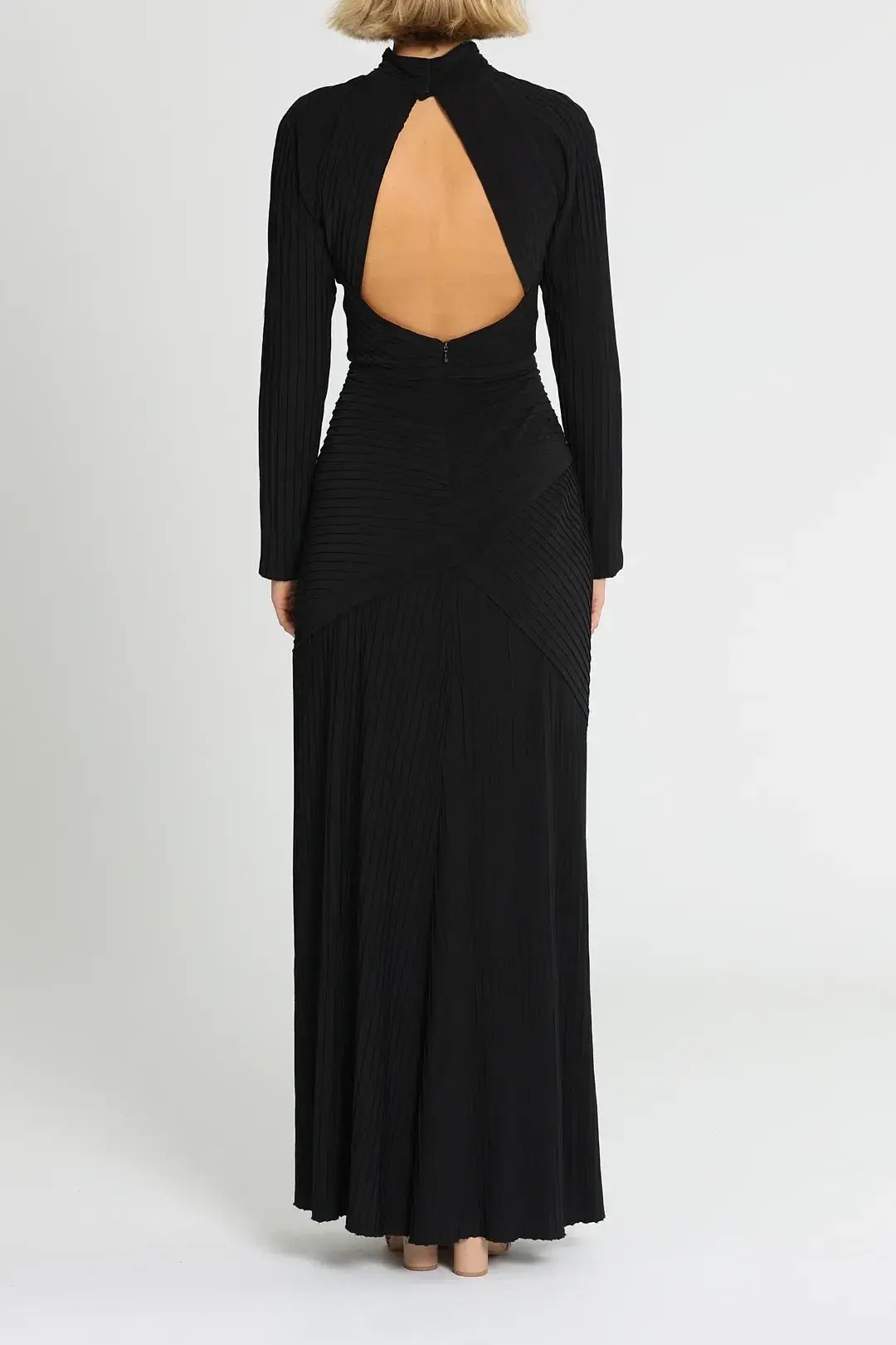 Tadashi Shoji Seneca Open Back Pintuck Gown in Black Size 10 photo 3