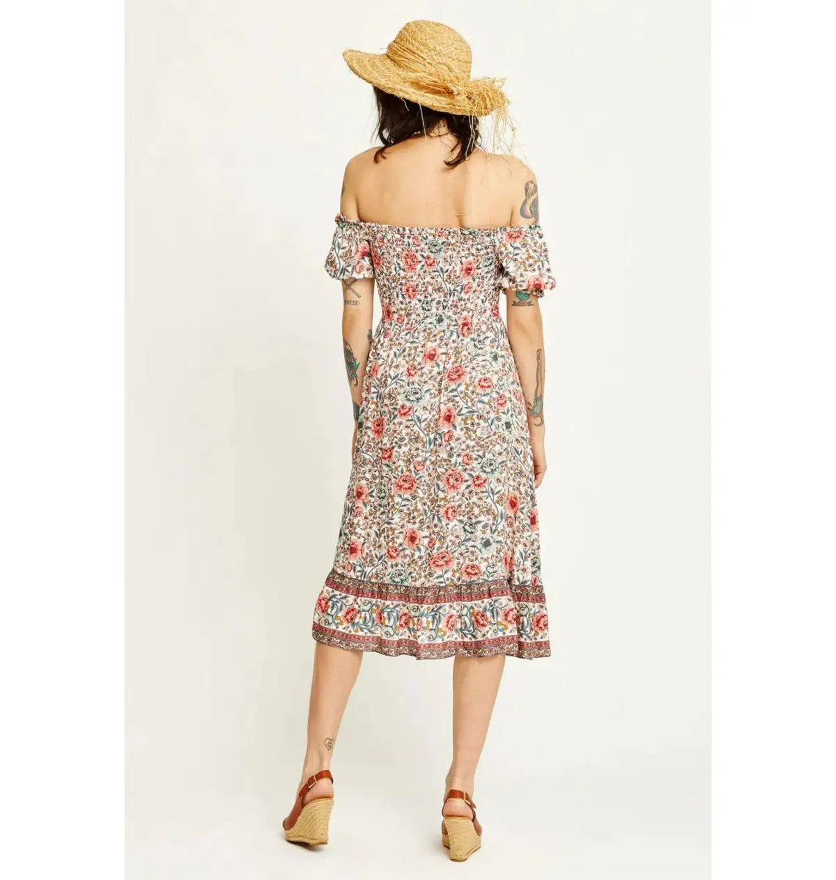 Arnhem Juliette Shirred Midi Dress in Ivory Rose Size AU 8 photo 3