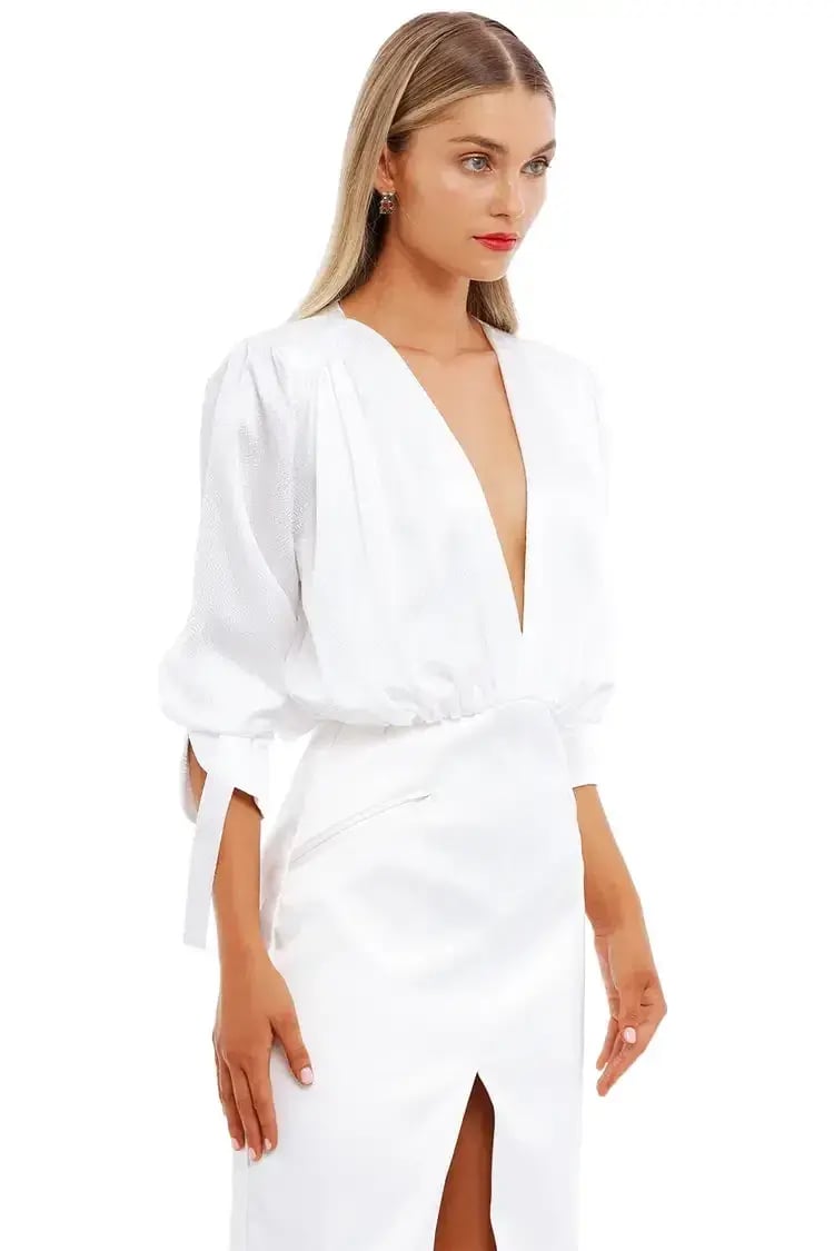 Nicola Finetti Arida Low Plunge Dress White Size 8 photo 6