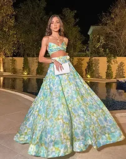 Zimmermann High Tide Twist Crop Bodice & Maxi Skirt Set In Aqua Ikat Floral Size 1 / Au 10 photo 3