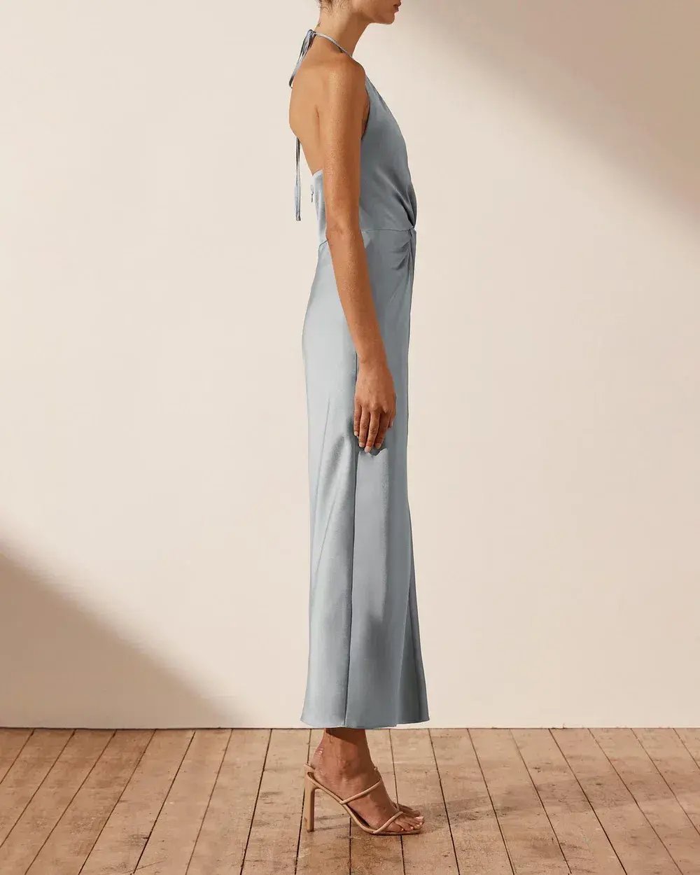 Shona Joy Luxe Twist Front Halter Midi Dress Azure Size 6 photo 2
