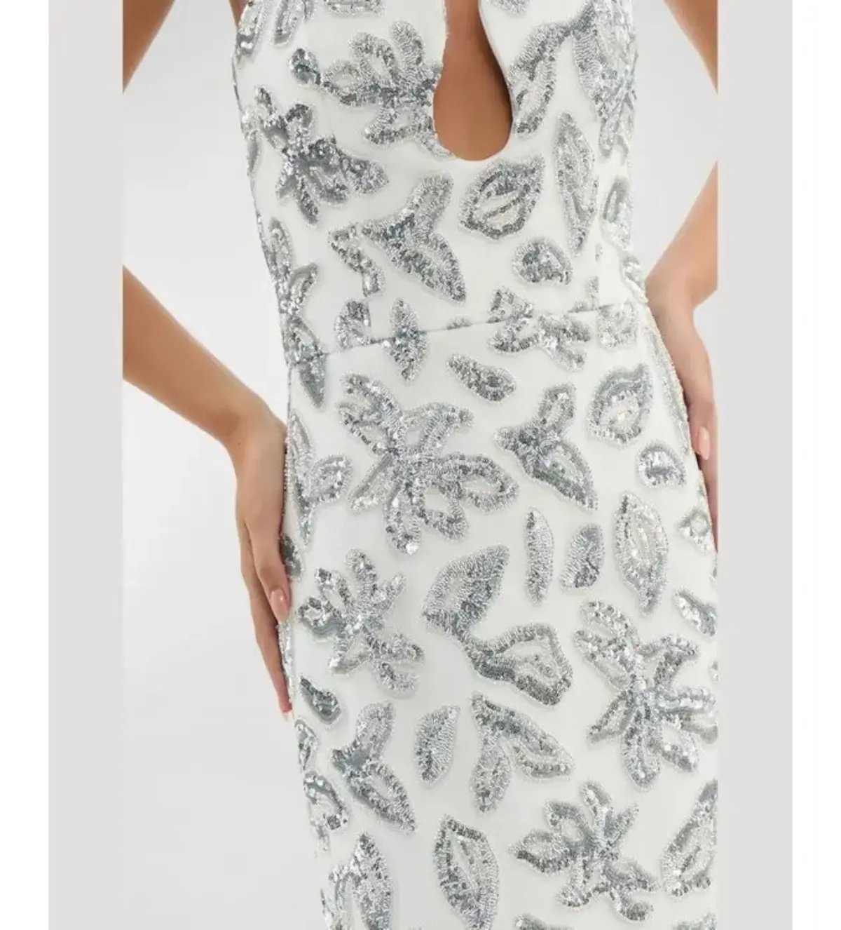 Rebecca Vallance Suki Strapless Bead & Sequin Midi Dress White Size AU 16 photo 3