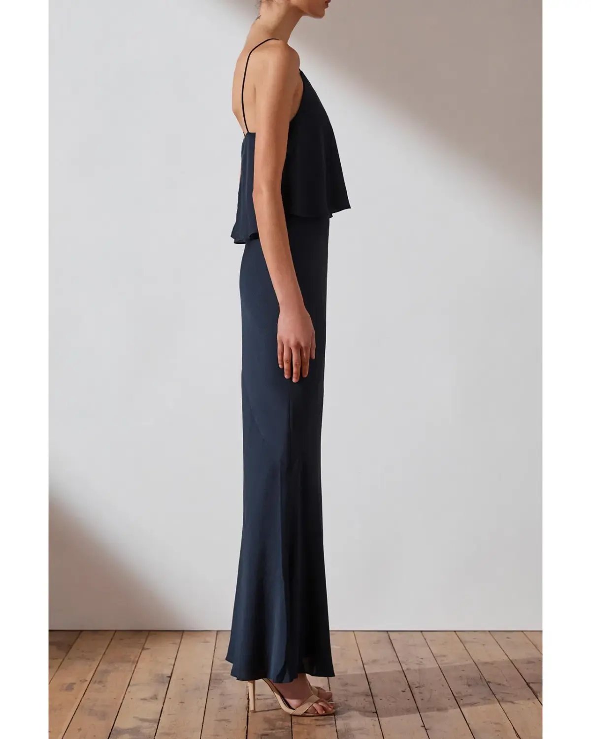 Shona Joy Bias Frill Slip Maxi Dress Navy Size 8 photo 2