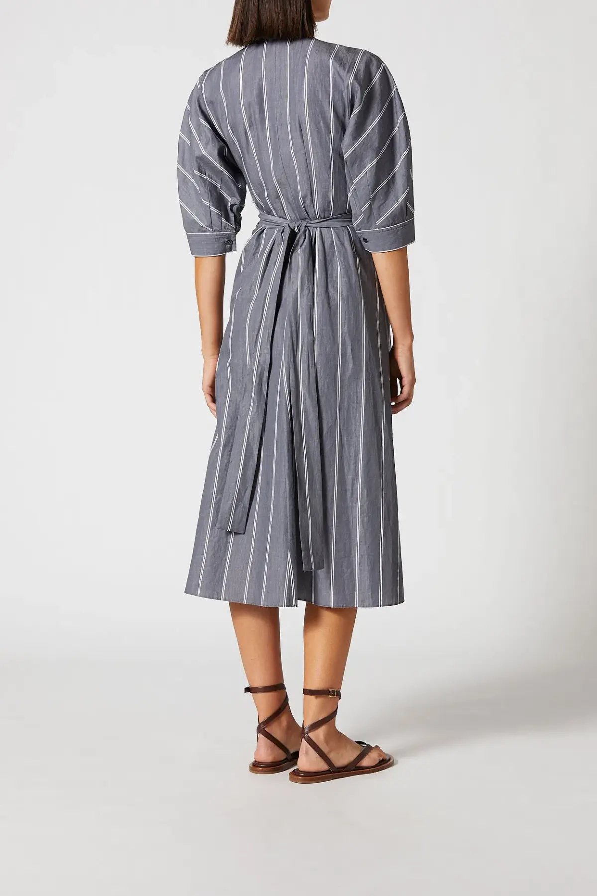 Scanlan Theodore The Stripe Cotton Wrap Dress Grey Size 6 photo 4