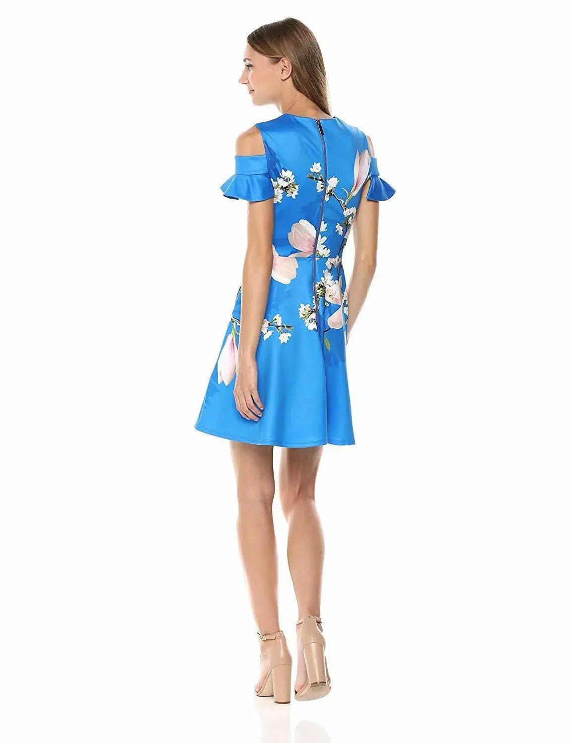Ted Baker Cold Shoulder Skater Dress in Harmony Blue Floral Size 1/Au 8 photo 2