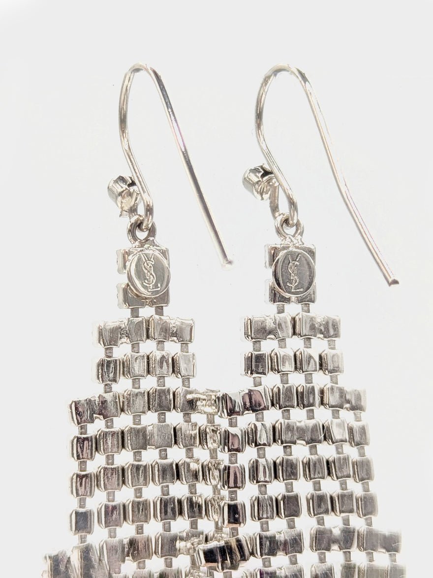 Saint Laurent YSL Crystal mesh earrings silver photo 2
