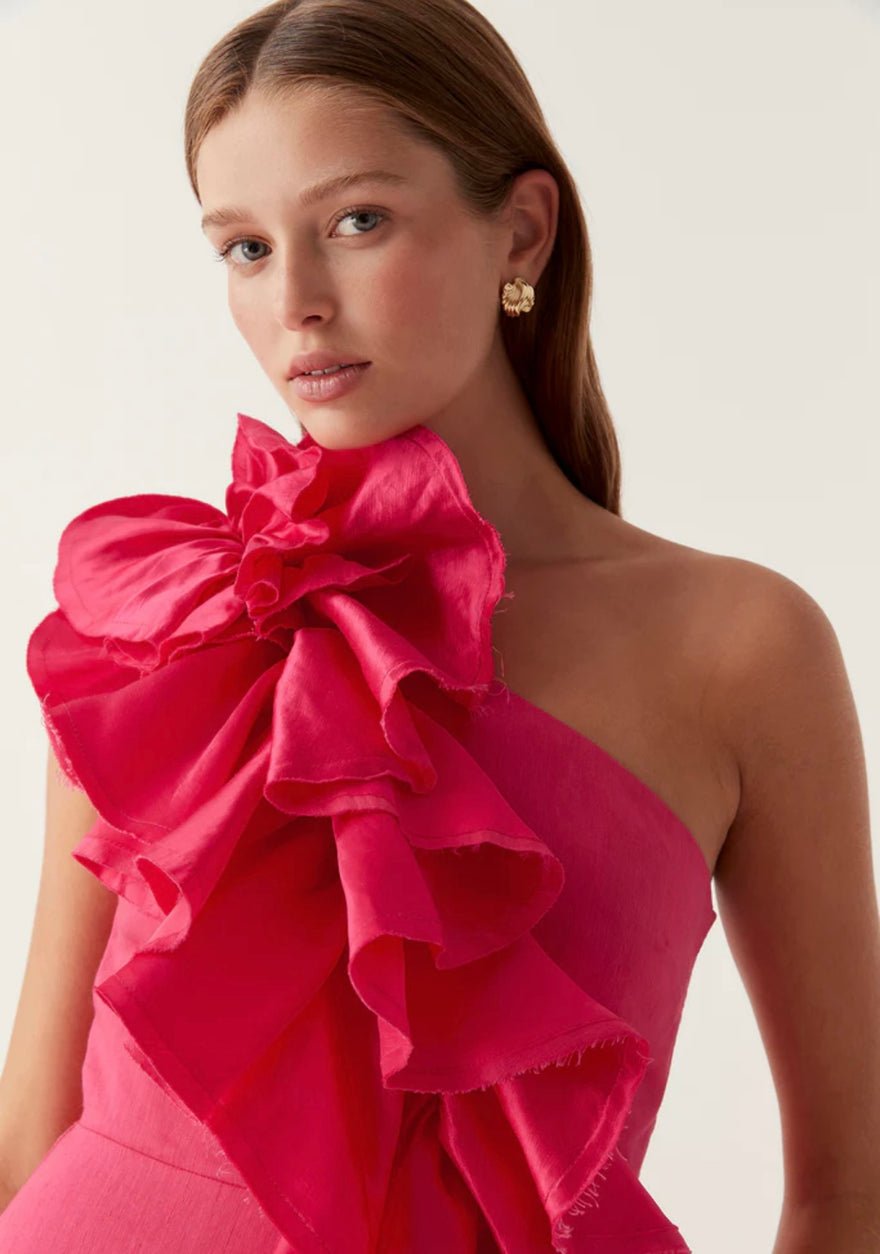 Aje Adelia Ruffle Midi Dress | Bougainvillea Red photo 4