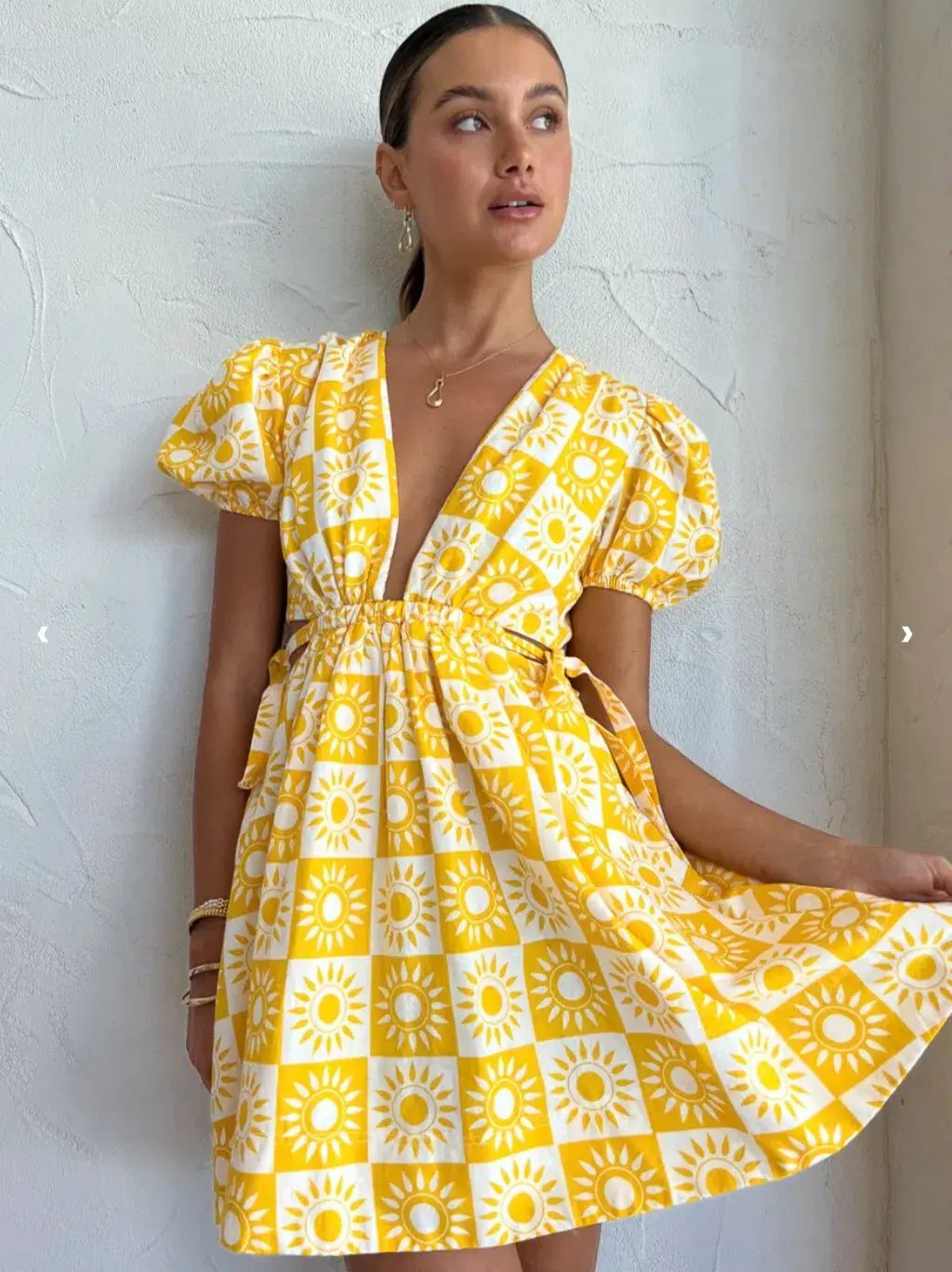 By Nicola Ahoy Plunge Neck Mini Dress Yellow Size AU 8 photo 3