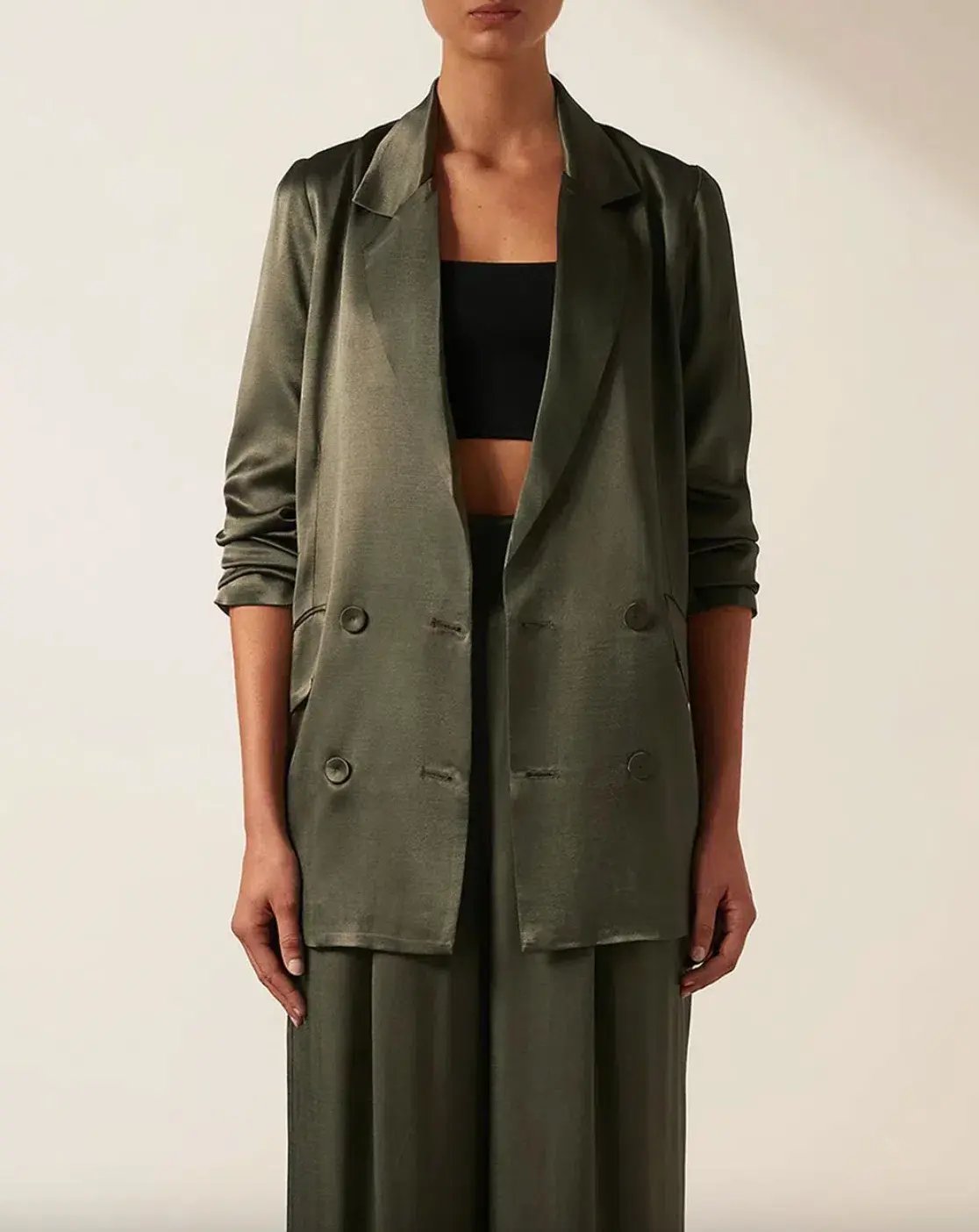 Shona Joy Giorgia Double Breasted Blazer and Tuxedo Pants Set Green Size 6 photo 4