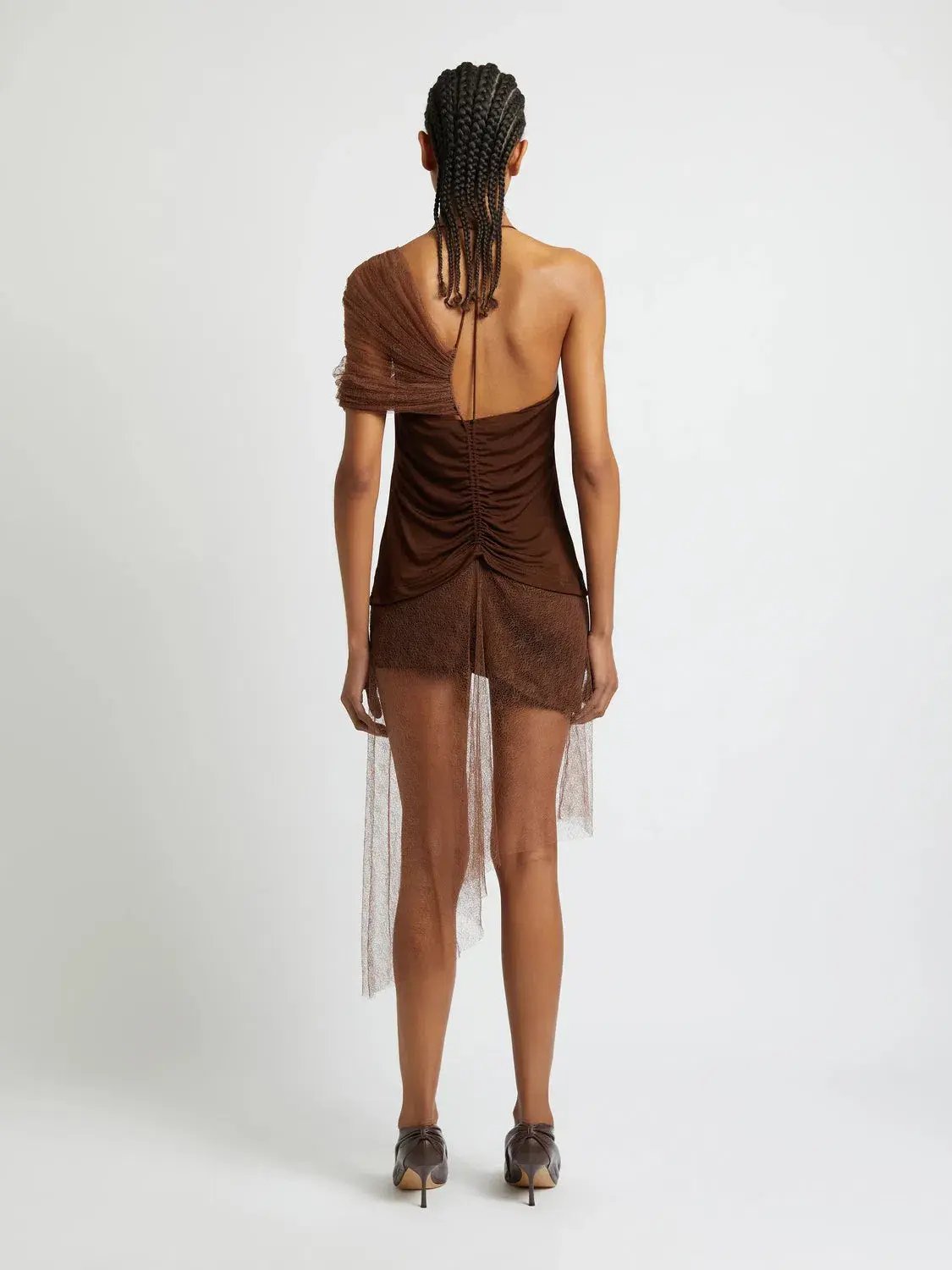 Christopher Esber Vapor Lace Shawl Dress Cacao Size AU 8 photo 5